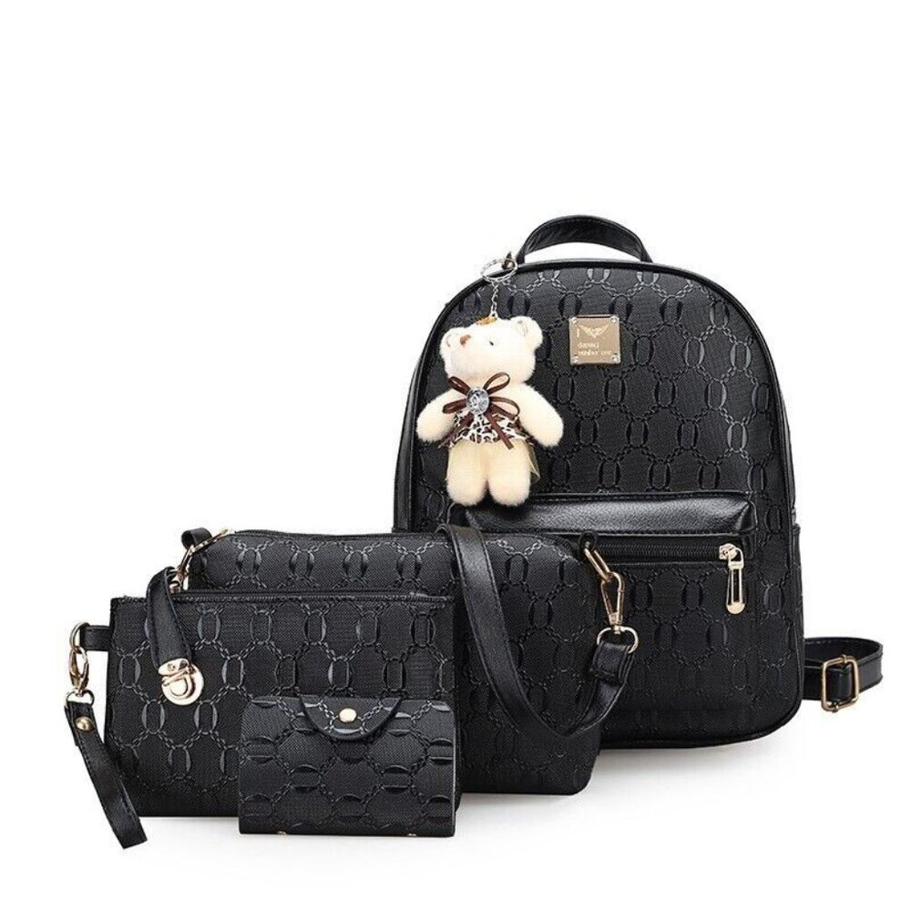 Women Backpack 4pcs/set School Bags Star Printing Cute With Bear For Teenagers